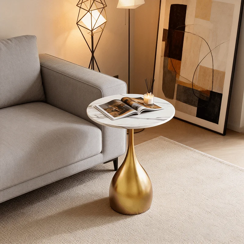 1pc Sofa Side Small Round Table, Tea Table, Light Luxury Mini Minimalist Bed Small Round Mobile Art Designer Tea Table