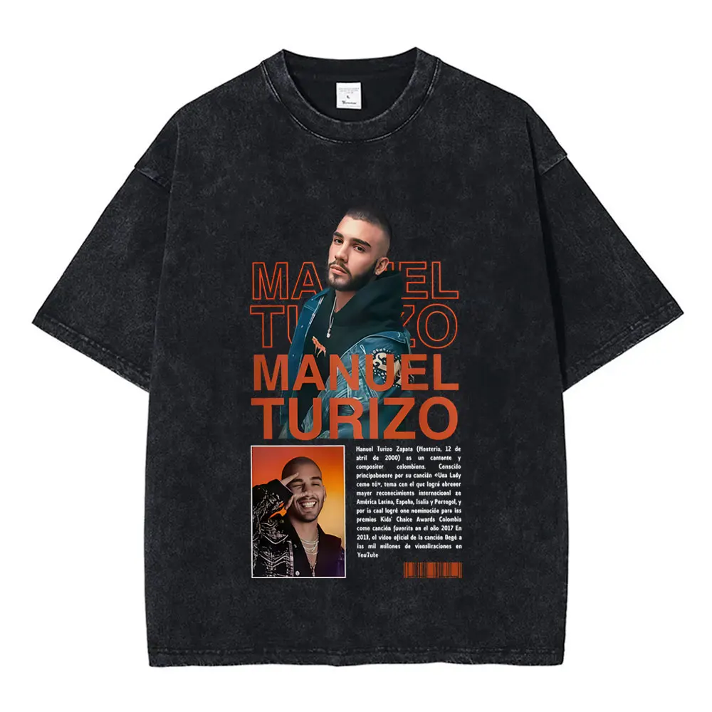 

Rapper Manuel Turizo Washed Tshirt Unisex Vintage Oversized Short Sleeve T Shirts Men Women Hip Hop Fashion Pop Music T-shirt