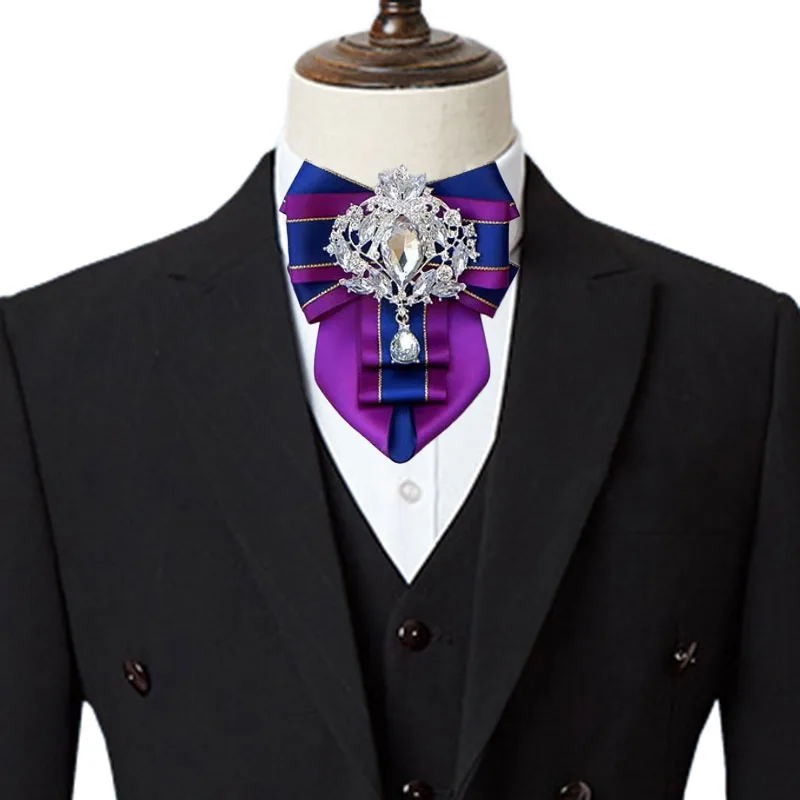 ชุดเข็มกลัดผูกโบว์สำหรับผู้ชาย สไตล์อังกฤษ หรูหรา ประดับด้วยคริสตัล งานฝีมือคุณภาพสูง เครื่องประดับสำหรับงานเลี้ยงธุรกิจ งานแต่งงาน ดอกไม้ติดปกเสื้อ