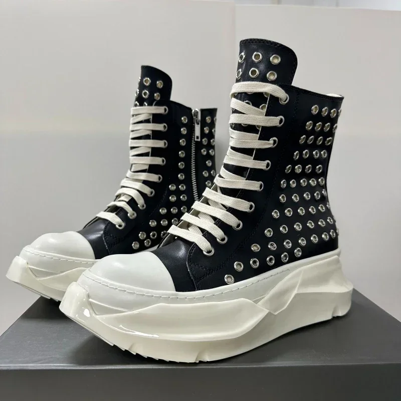 Metal Hole Men Punk Boot Designer Luxury Trainer Double Sole Men Height Shoes Plus Size 45 46