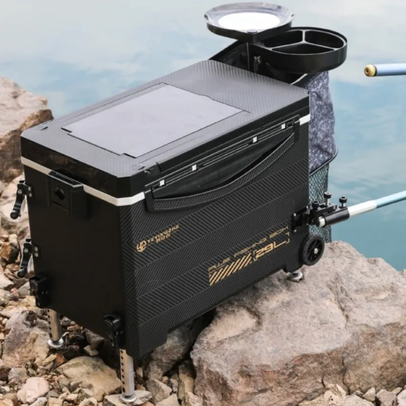 Fishing Cooler Box with Wheels Rod Holders,Scratch Resistant Tackle Station for Competition,Large Capacity Fish Cooler Anglers