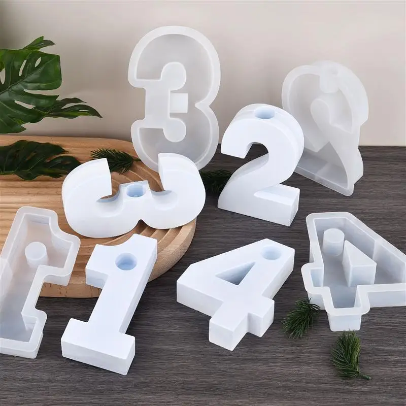 1234 Geometric Numbers Cement Candlestick Silicone Mold DIY Concrete Plaster Candle Holder Epoxy Resin Molds Home Decoration