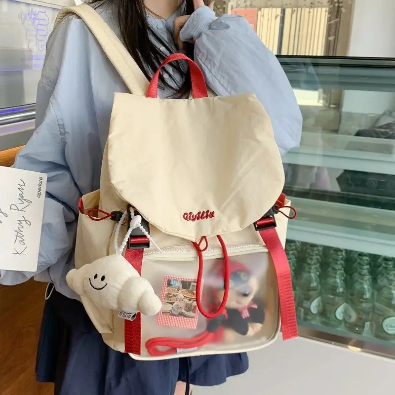 

Japanese Cute Nylon Transparent PVC Ita Bag Large Capacity Storage Bag Student Schoolbag Travel Backpack School Satchels