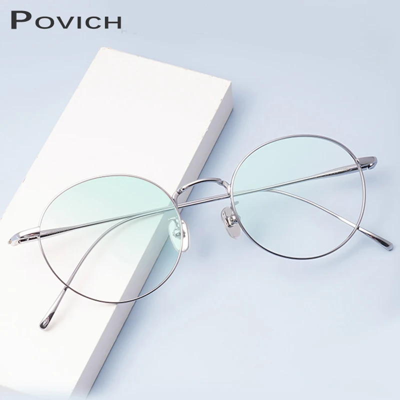 

POVICH Titanium Glasses Frame Perfect Circle Unisex Ultralight Minimalism Design Spectacles Myopia Hyperopia Gold Optical Lens