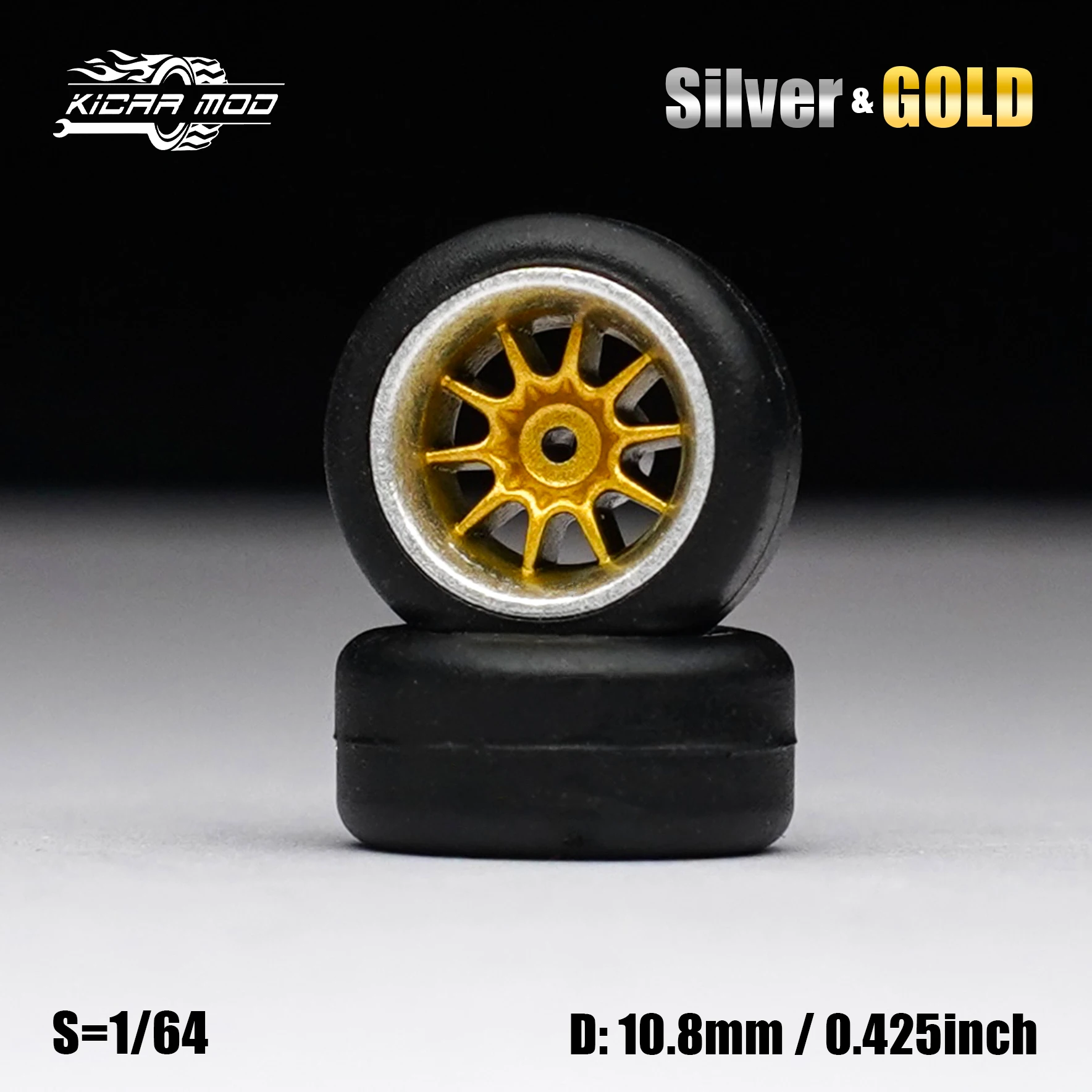 1/64 Modellauto Gold- und Silberräder mit festen Gummireifen, inklusive Nieten für die Nachrüstung von Diecast-Modellteilen für MINIGT.