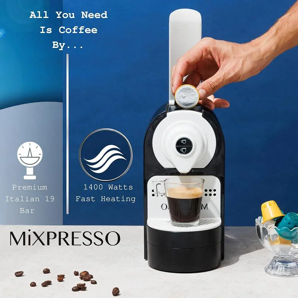 Mini cafetera exprés Compatible con Nespresso, máquina de café programable de una sola porción, presión de 19 Bar, ahorro de energía, apagado automático