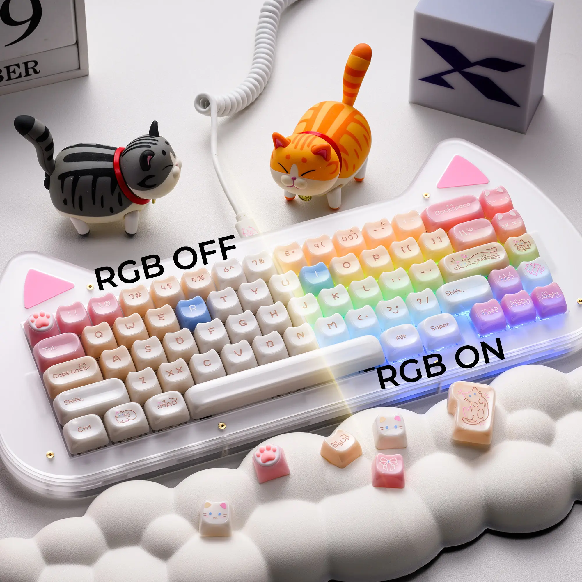 XVX Candy Cat PC Keycaps Light Transmission Keycap Screen Printing Process MAO Height Keyboard Keycaps Customized PC Gifts