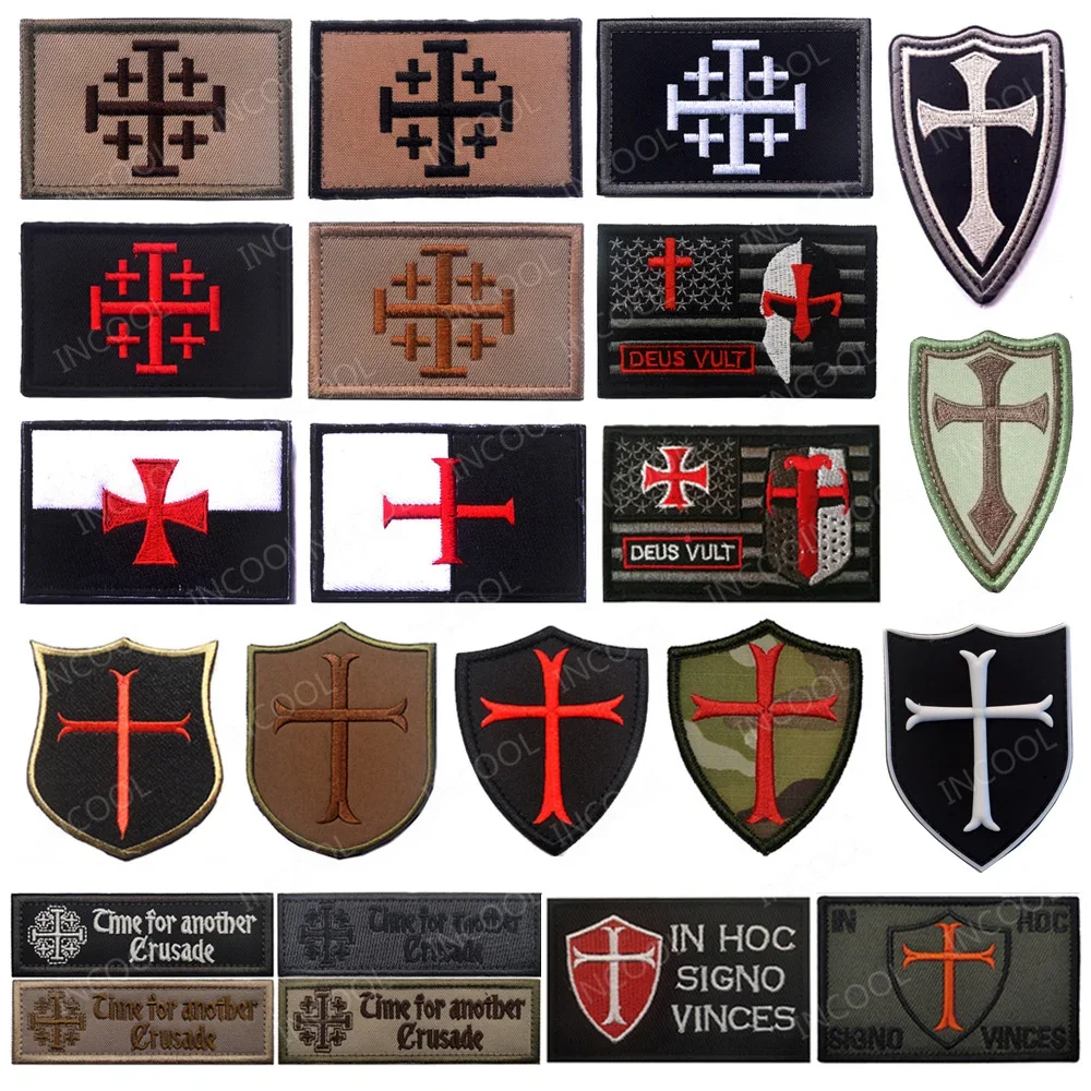 Knights Templar Embroidered Patches Crusader Reflective PVC Rubber Armband Appliqued Fastener Shoulder Patch For Clothing Cap