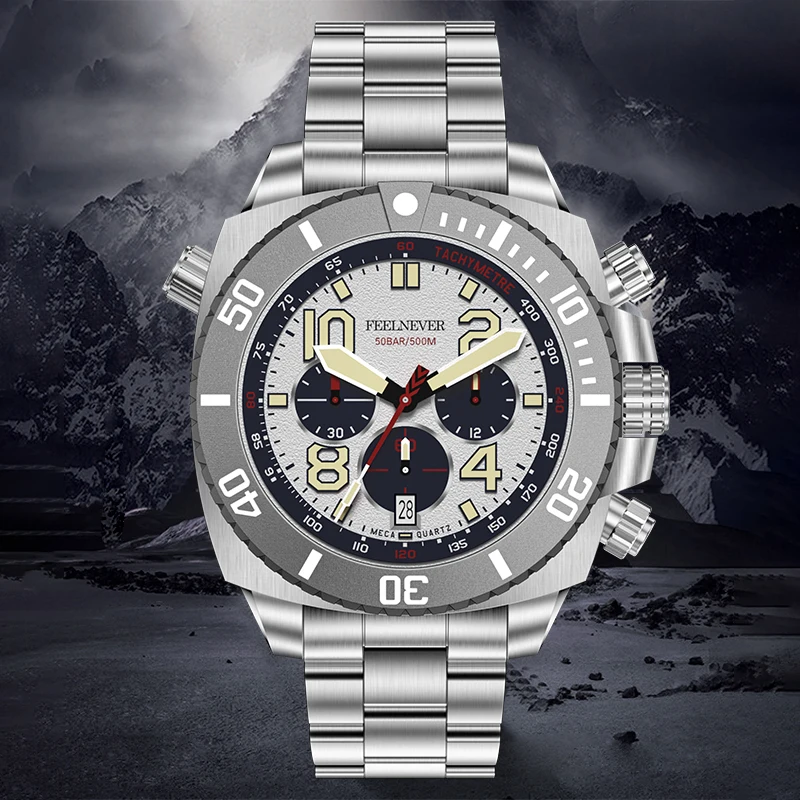 FeelNever Luxury Casual Sport Quartz Man Watch 316L Stainless Steel Sapphire Crystal Waterproof Automatic Movement Watches VK63