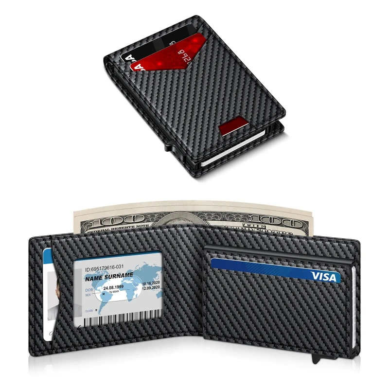 Men's RFID Minimalist Bifold Wallet - 1 ID Window, Pop-Up Card Holder, Money Clip, 100% Genuine Leather, 100% Customizable
