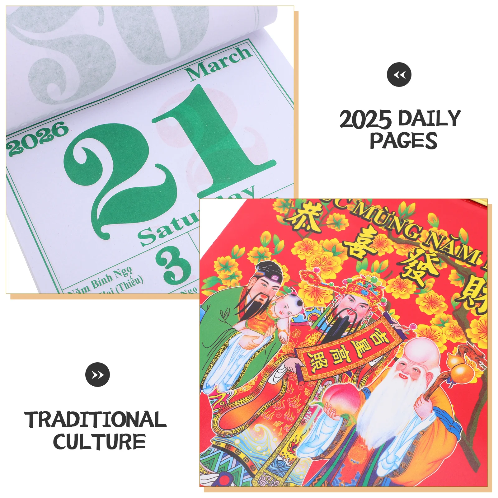 

2026 Chinese Calendar Year Of The Horse Tear Off Lunar Calendar Traditional Daily Wall Hanging Planner For Home Office Wall Deco