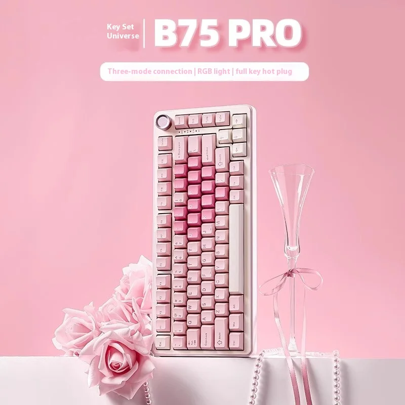 Keynouo B75pro 3mode Keyboard 75% Layout Gasket Structure Rgb Pbt With Metal Knob Mechanical Keyboard Customized For Game Office