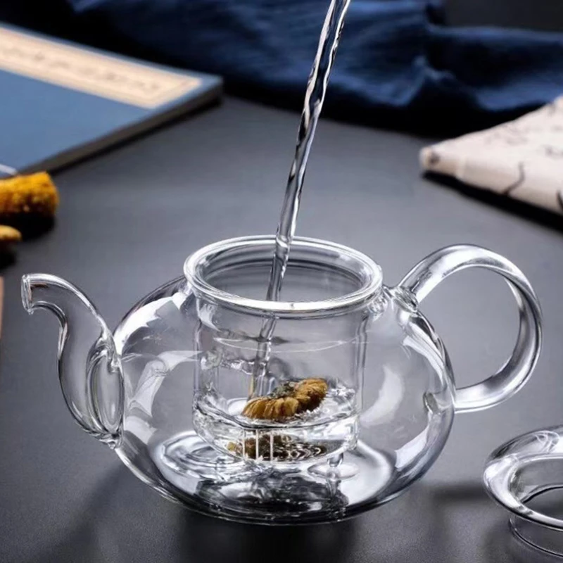 Heat Resistant Glass Tea Pot,Glass Teapot With Infuser Tea Leaf Herbal Coffee Pot Tea Set Practical Bottle Flower TeaCup