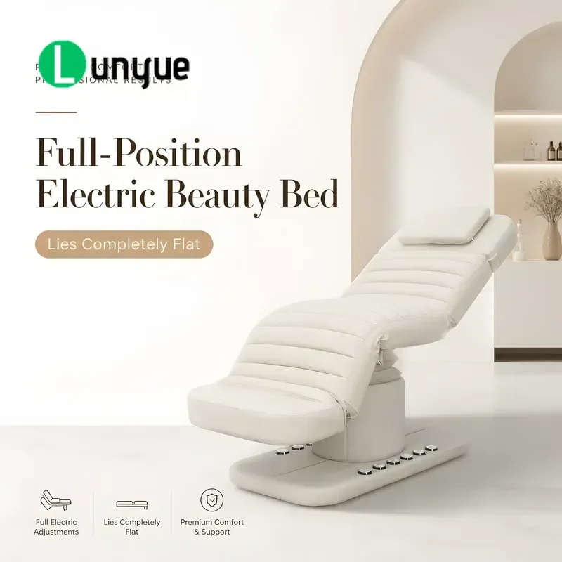 Electric Beauty Bed with Pedal Control Fully Reclining Facial Care Table for Spa Massage Tattoo Adjustable Height