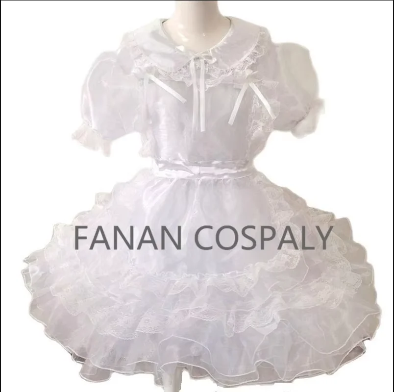 

Adult Giant Baby Sexy Girl White Thin Organza Sissy Short Sleeved Dress Japanese Maid Role-playing Custom Multi Color Lockable