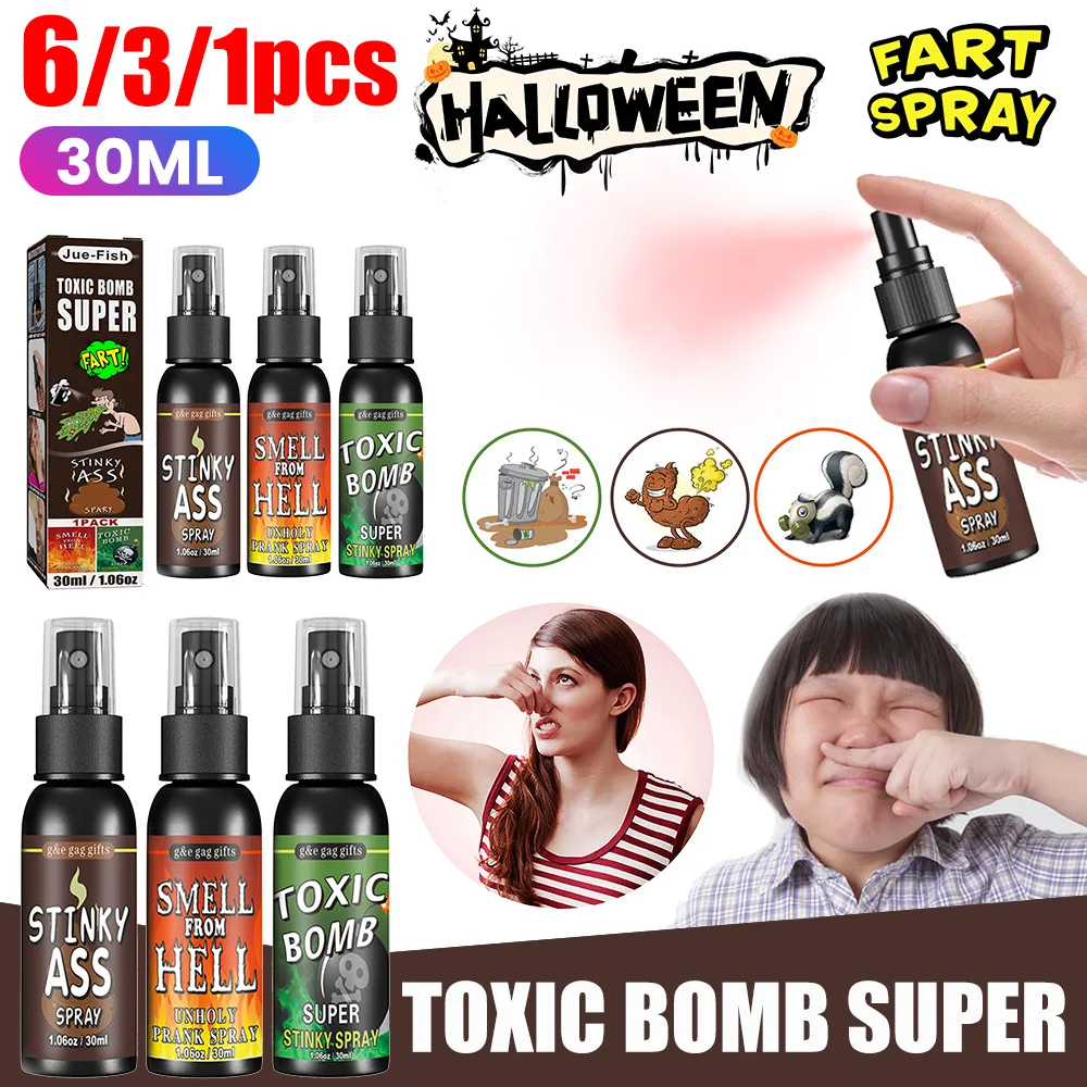 1/3/6PCS 30ml Liquid Fart Spray Halloween Prank Joke Spray Can Stink Bomb Ass-Smelly Stinky Gas Crap Gag Party Supplies for Kids