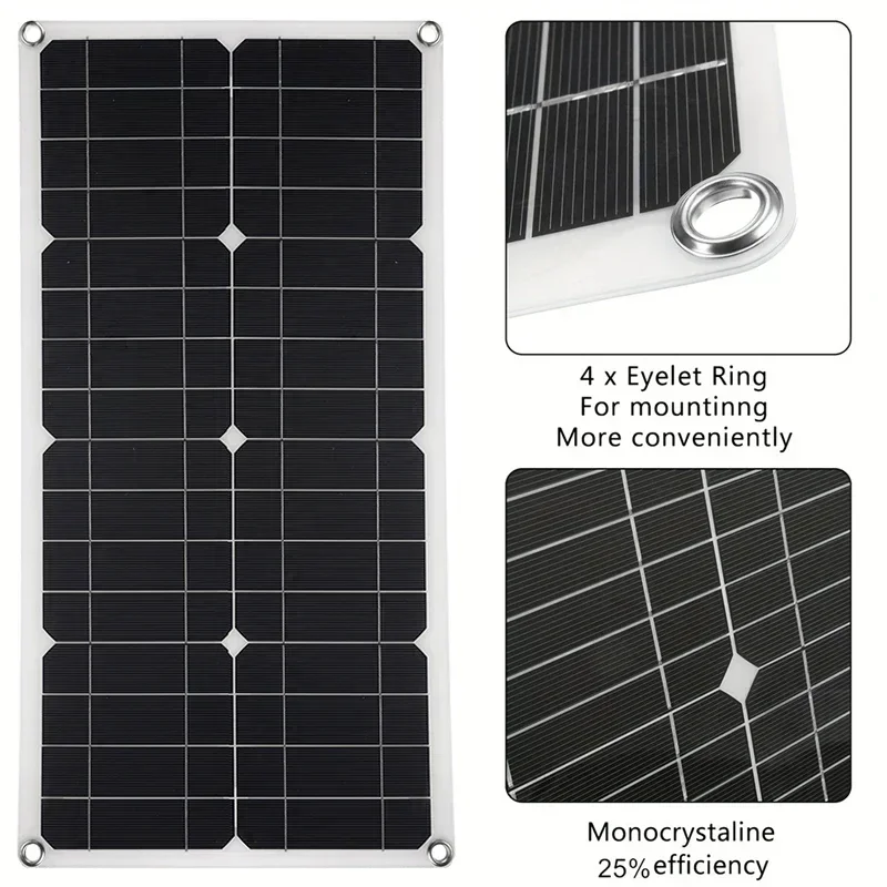 1000W 18V Monocrystalline Silicon Solar Panel Dual USB 12V/5V DC Single Crystal Flexible Sola Charger for Car RV Battery Charge