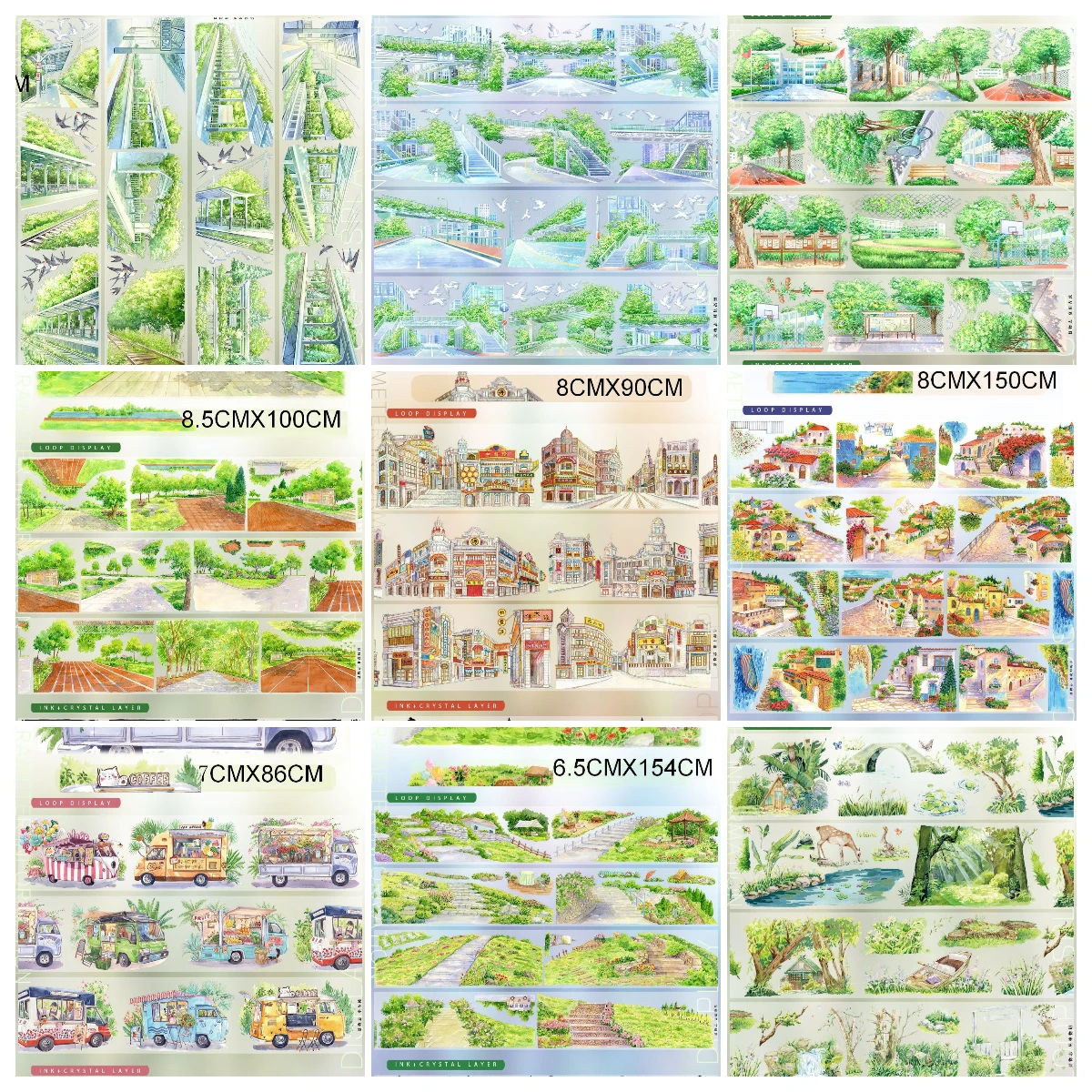 24 Designs Landscape Washi PET Tape Trees Street Sample 1 Loop Zero Colletion 5 Sep New