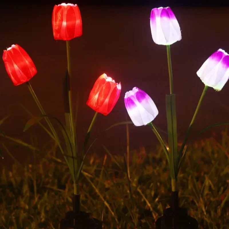 Luz LED Solar para exteriores, lámpara de flor de rosa y tulipán, decoración de jardín de paisaje, lámpara de césped, luces de jardín impermeables, luces solares para exteriores