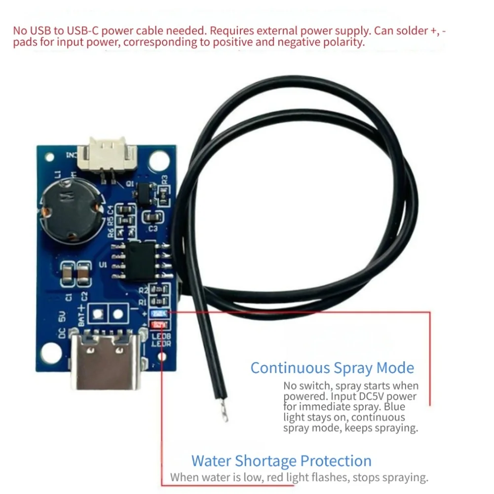 Air Humidifier Module Kit 2 Sets 5V DC Input USB-C Compatible Atomizing Drivers for Reptile Terrariums Plant Foggers Lab