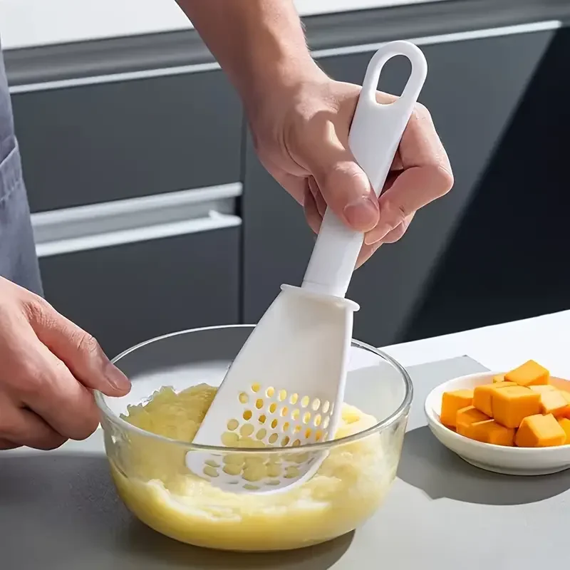 

White Plastic Draining Spoon Multi Functional Potato Masher Vegetable Washing Draining Rice Spoon Kitchen Accessories