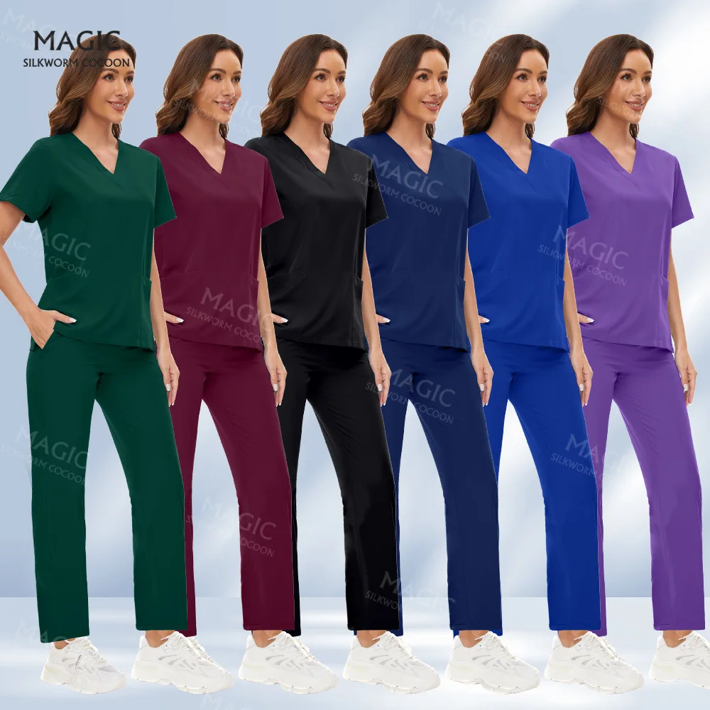 Sneldrogende Scrubs Medisch Uniform Stretch Verpleegkundige Arts Werkkleding Tops En Broek Ziekenhuisverpleegkundige Accessoires Tandheelkundige Kliniek Outfits