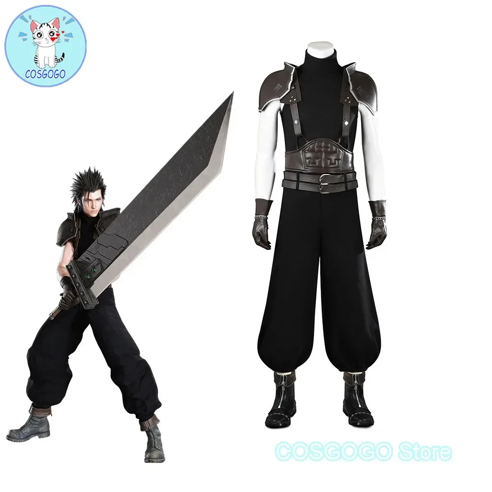 COSGOGO [Customized] FF7 Zack Fair Cosplay Costume Black Fantasy VII Cosplay Outfit With Top Pants And Accessories 5354