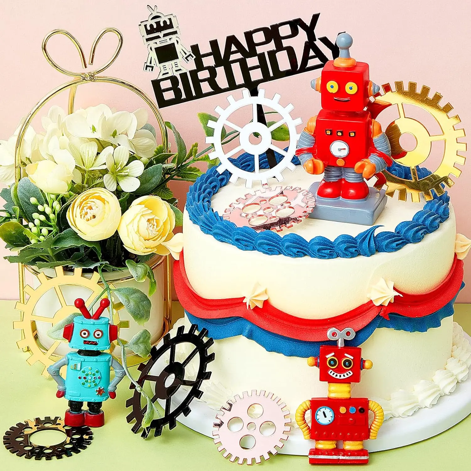 Roboter-Kuchenaufsätze für Jungen, Roboter-Kuchen-Cupcake-Dekorationen, Roboter-Party-Dekorationen, Roboter-Figur für die Geburtstagsfeier – Detail 3