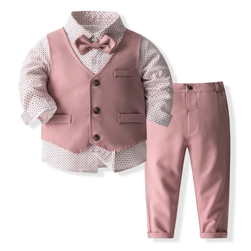 

Boys Suits Gentleman Tuxedo Bow Tie Shirt Suit Vest Pants 4 Pcs Children Toddler Baby Clothes Gentleman Outfit Baptism Birthday