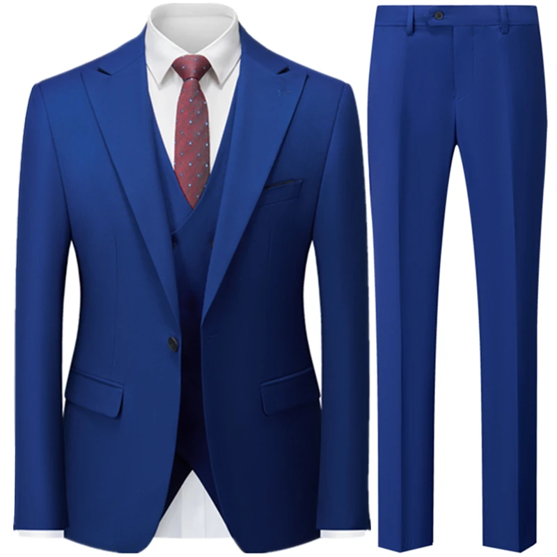 Autumn New Men\'s Slim British Wedding Solid Color Dress Blazer / Male Three Piece Suit Coat Vest Pants Trousers Waistcoat