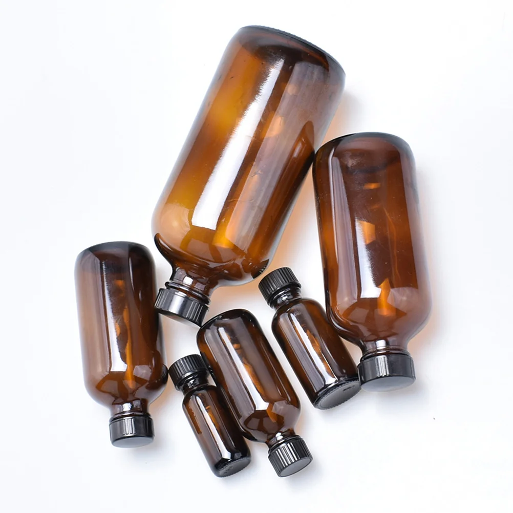 

4 Pcs Brown Dispensing Bottle Glass Containers for Liquids Bottles with Lids Juice