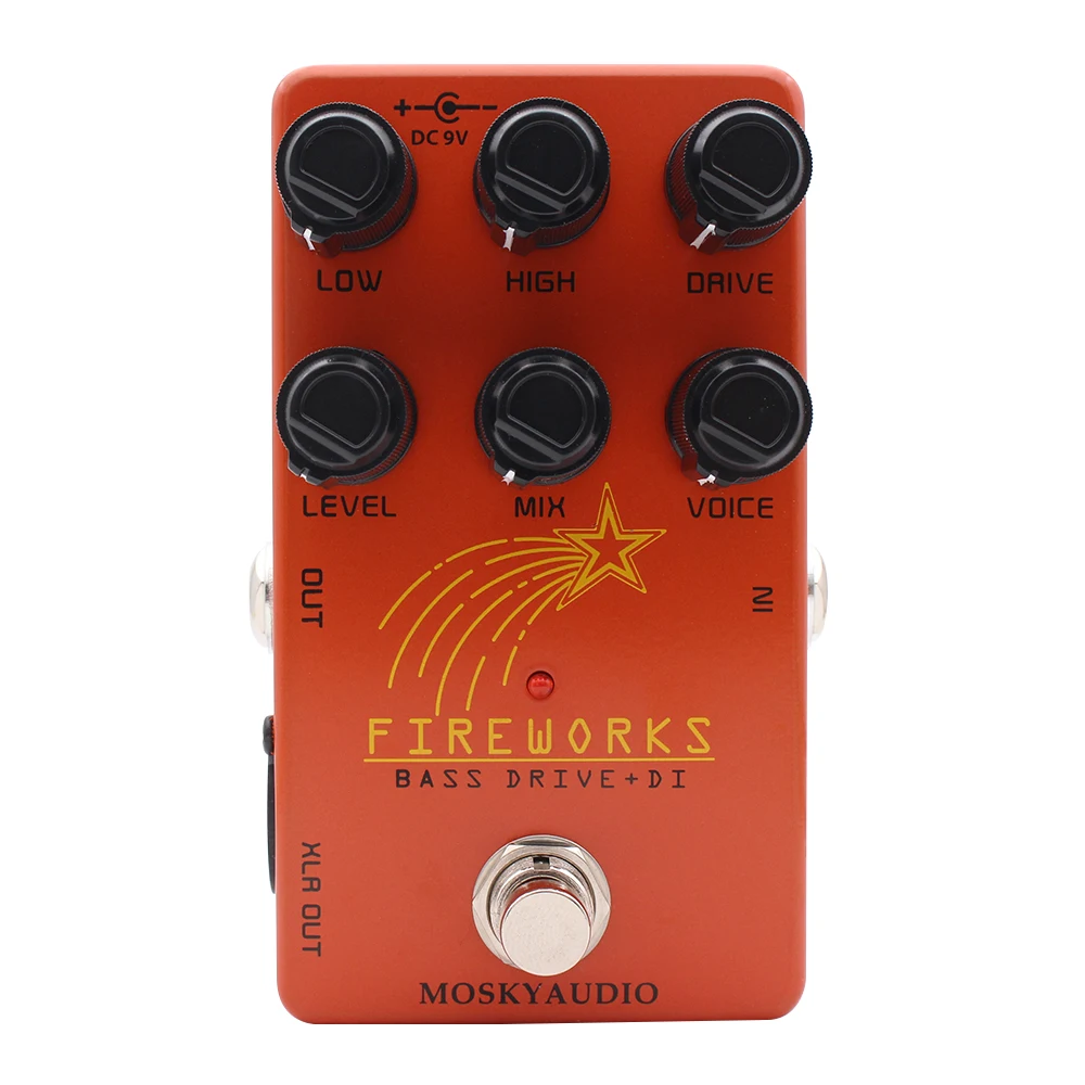 Mosky Fire Works Bass Driver DI Effect Pedal for Electric Bass with Level Mix Voice Drive Control,Overdrive Effect Pedal