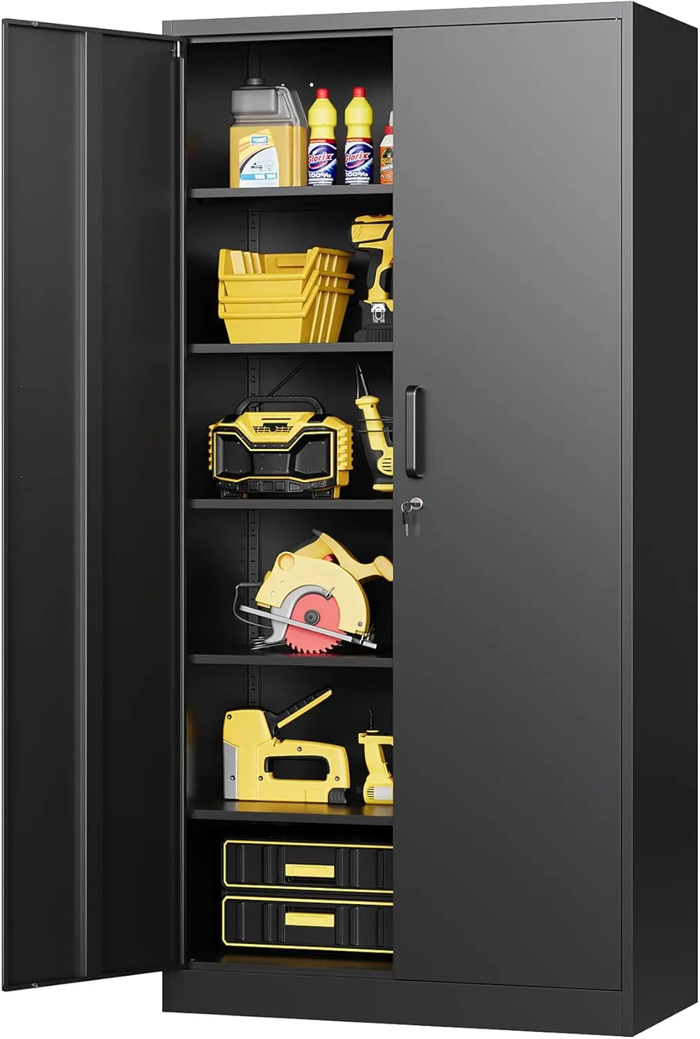 Storage Cabinet with Lock and 5 Adjustable Shelves, Metal Storage Cabinet Steel Tool Cabinets with Locking Door for Home, School