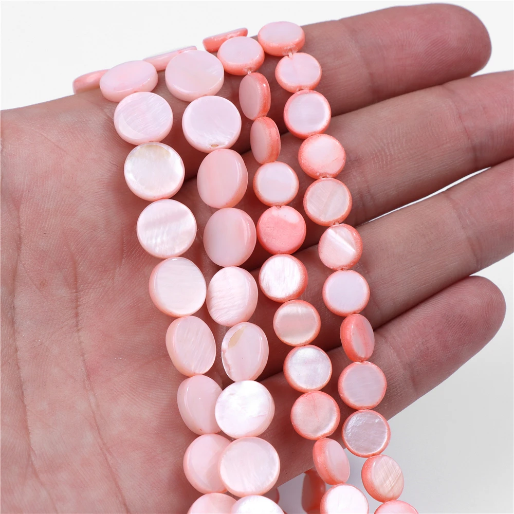 8mm 10mm Pink Shell Beads Natural Mother of Pearls Bead Straight Hole Double-sided Dyed Shell Beads for DIY Neckalce Bracelets