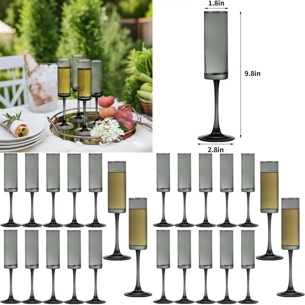

Набор из 12 черных бокалов для шампанского объемом 6 унций, ручной работы, с прямыми стенками, для свадеб и коктейлей