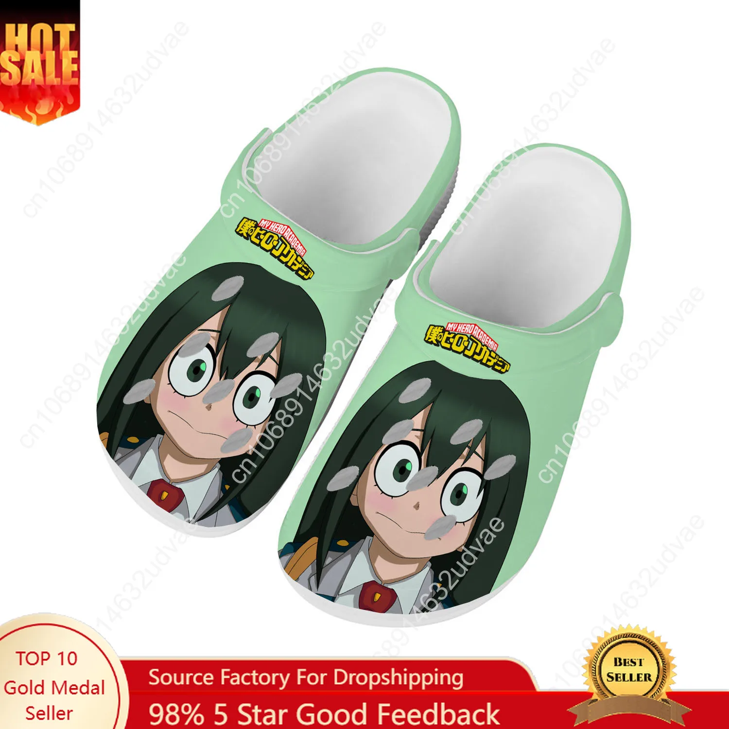 My Hero Academia Asui Tsuyu, обувь для воды, мужские и женские подростковые сабо высокого качества для дома и сада, сандалии на заказ, пляжные тапочки с отверстиями