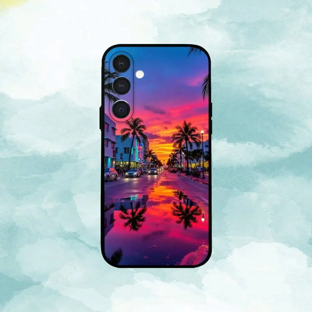Capa de telefone S-Sunset para Samsung A73,72,71,53,52,51,22,91,80, capa preta macia