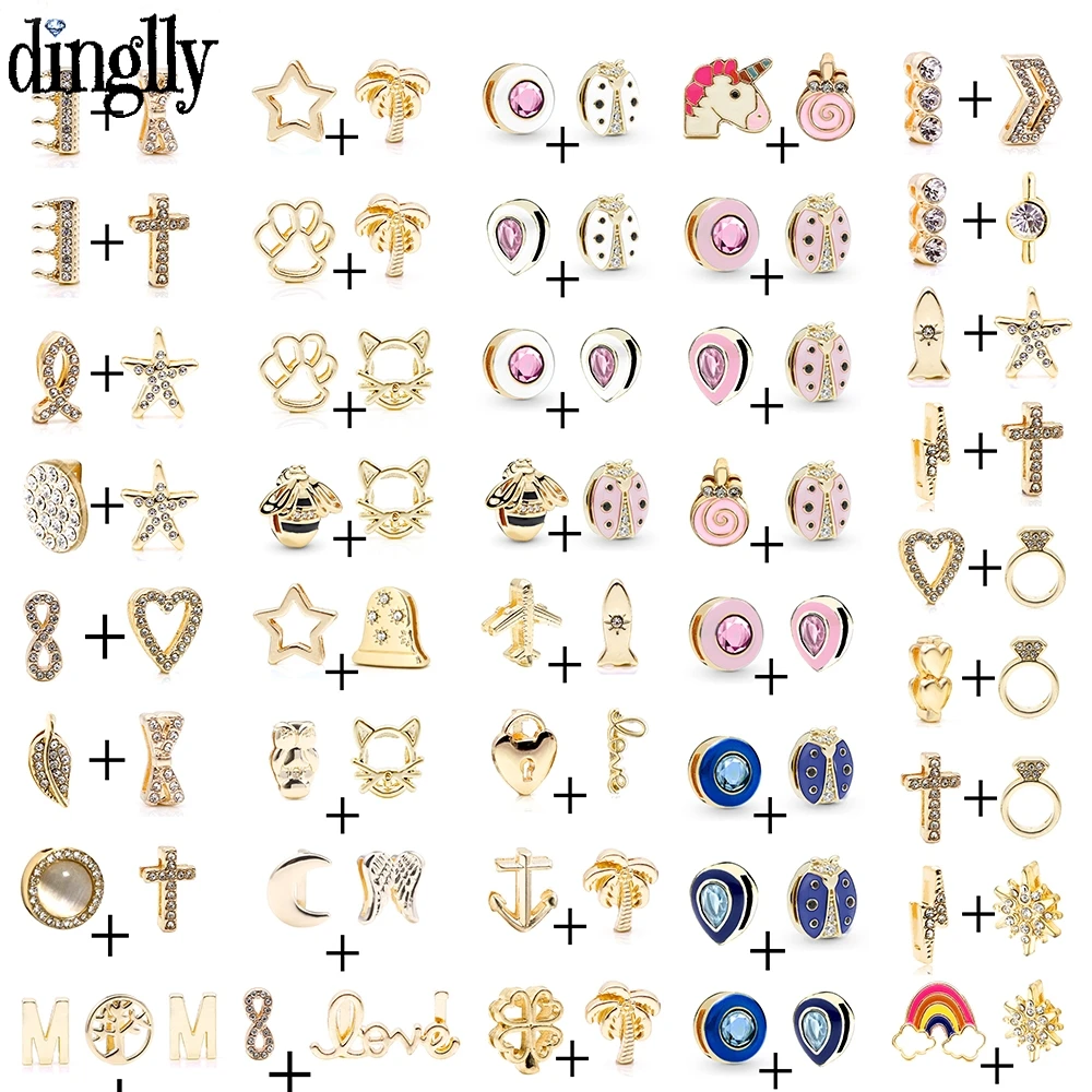 Dinglly 2Pcs Golden Animal Ladybug Beaded Crown Charm For 10mm Bracelet Fashion Wristband Jewelle High Quality Accessories Beads