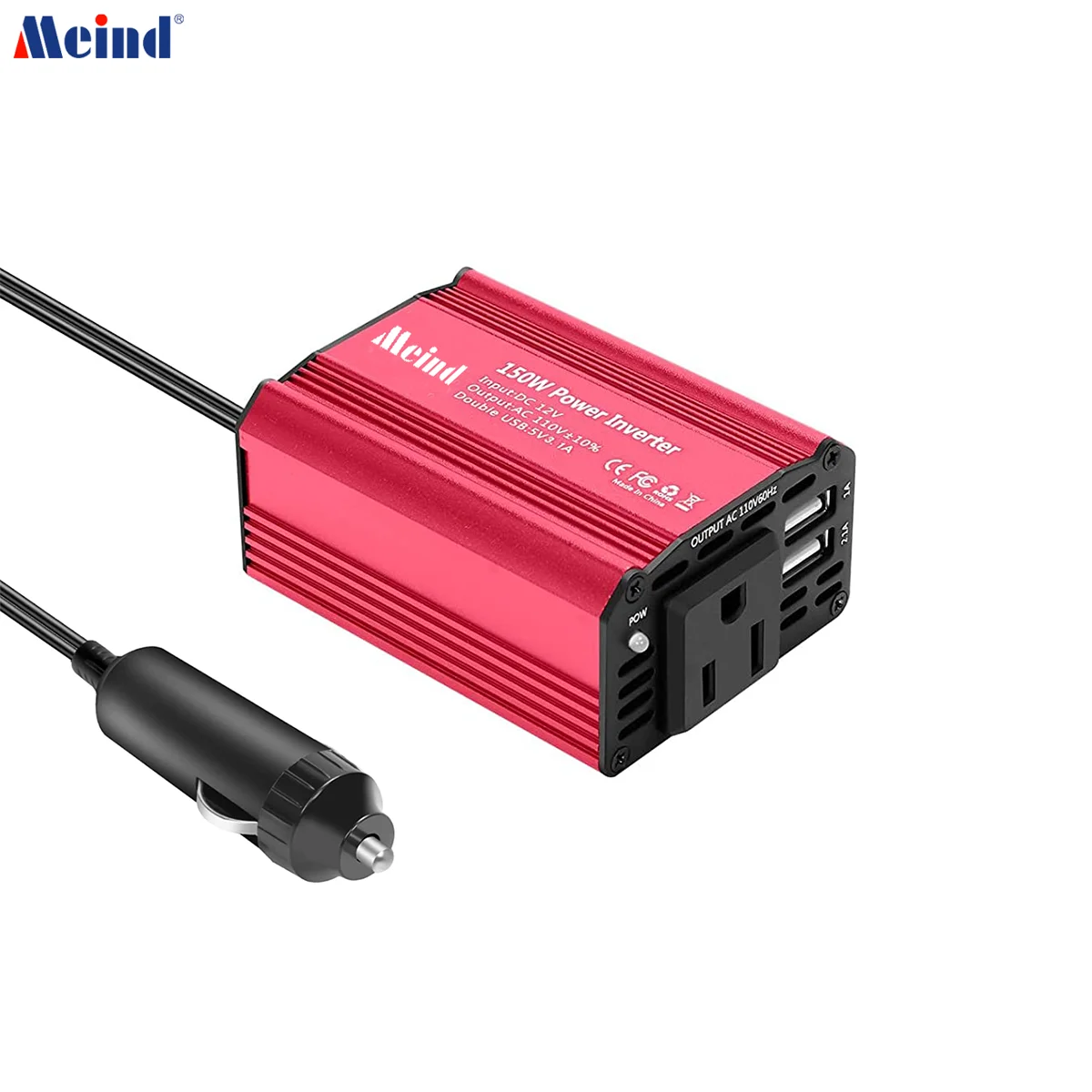 Meind 150W Car Power Inverter DC 12V to 110V AC Converter with 3.1A Dual USB Power inverters for Vehicles