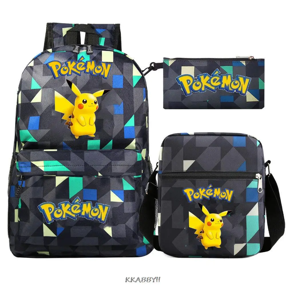 Pokemon Go Backpack 3pcs Cartoon Pikachu Casual Backpack For Teenagers Women Men Large Capacity Laptop Schoolbags