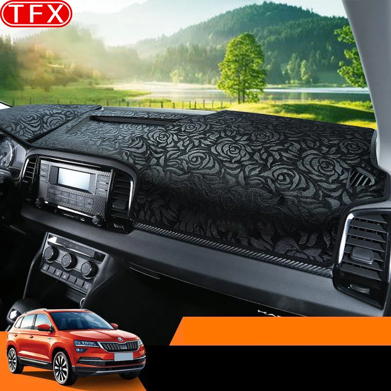 Flannel Car Dashboard Cover Mat For Skoda Karoq 2017~2022 2019 2020 Anti-Slip  Pad Sunshade Dashmat Carpet Anti-Uv Dash Auto Rug