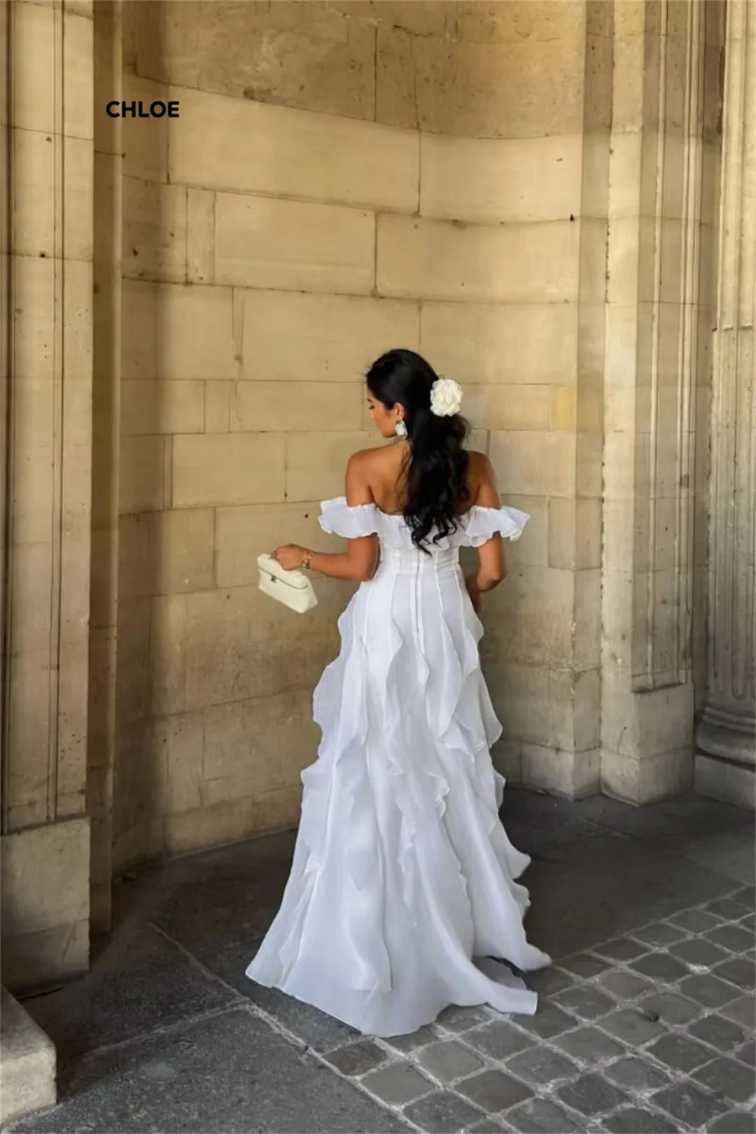 فساتين سهرة Line A فساتين نسائية أنيقة لحفلات الزفاف فساتين فاخرة 2025 بدون أكتاف مصنوعة حسب الطلب بدون أكمام