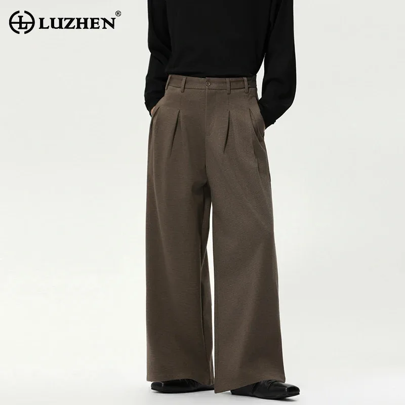 

LUZHEN 2025 новые стильные элегантные свободные прямые повседневные брюки мужские высококачественные однотонные плиссированные дизайнерские широкие брюки JY5187