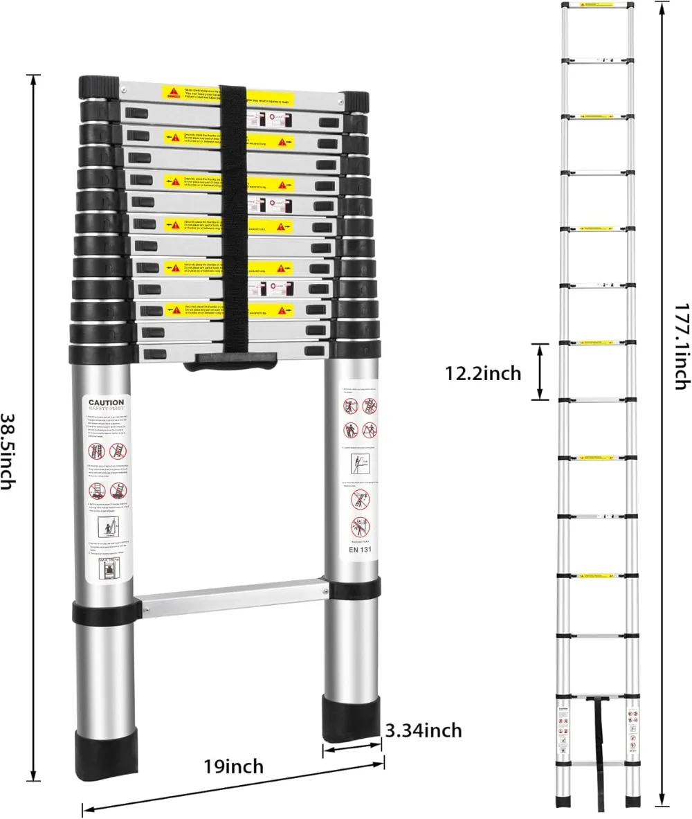 (15Ft/4.5M) Telescoping Ladders，EN131Standards Multi-Purpose Folding Aluminum Extension Ladder