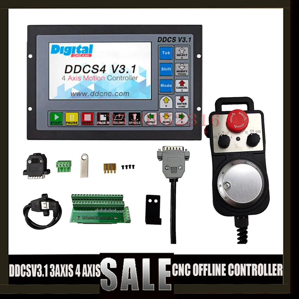 

DDCSV3.1 3/4 Axis G Code CNC Offline Motion Controller for Engraving Mill DDCS V3.1+ 4 Axis Emergency Stop MPG Handwheel