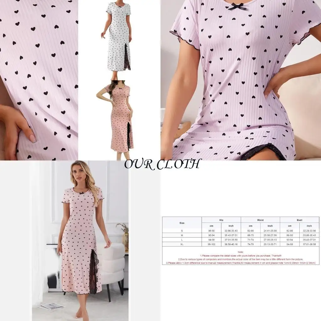 

Women's Side Split Lace Nightgown Short Sleeve Sleep Dress Sleepshirt Nightdress Casual Sleepwear Nightdress Y1AC