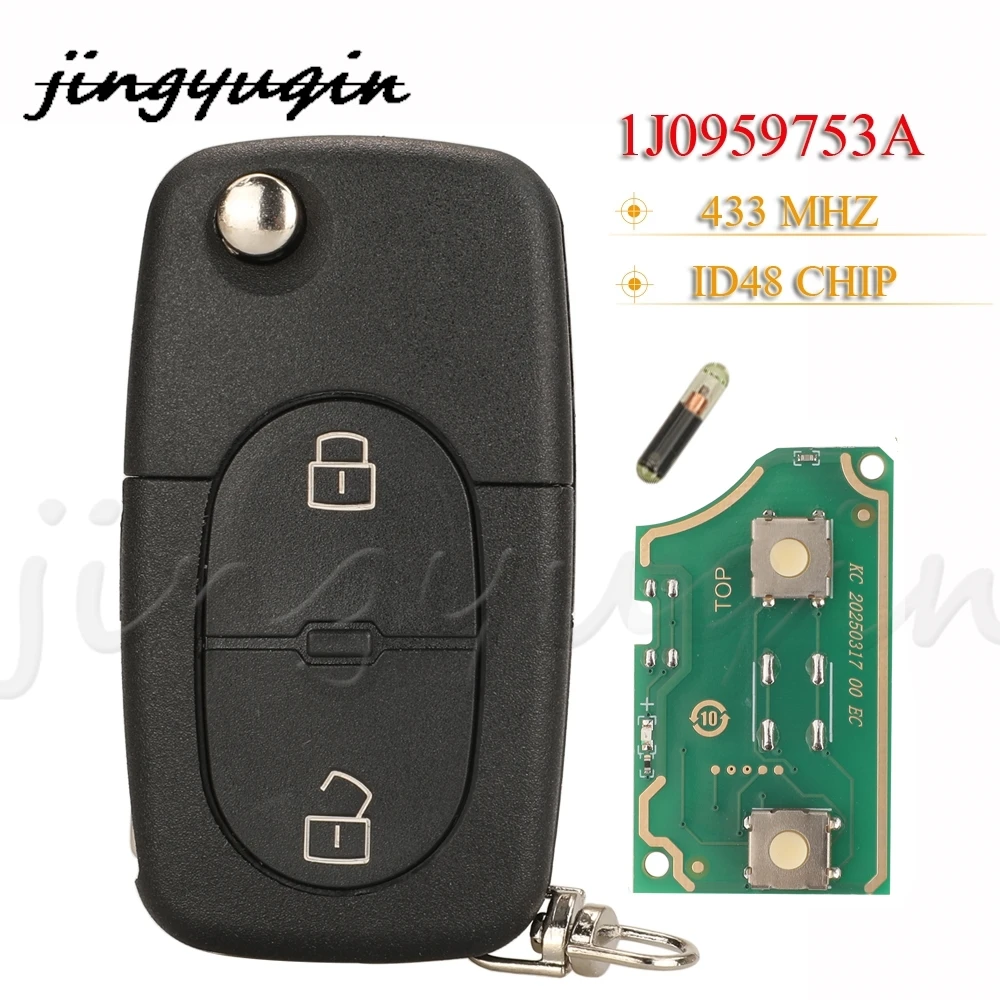 jingyuqin 2 Buttons Folding remote car key Fob 433Mhz ID48 Chip 1J0959753A For VW Volkswagen Passat Golf MK4 Durable No Logo