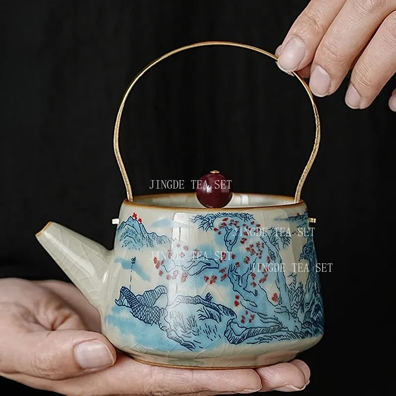 

150 мл Ru Kiln Простой подъемный лучник Керамический чайный сервиз кунг-фу Домашний чайник для пивоварения Офисный одиночный горшок Чайная пивоварка Открытый ломтик