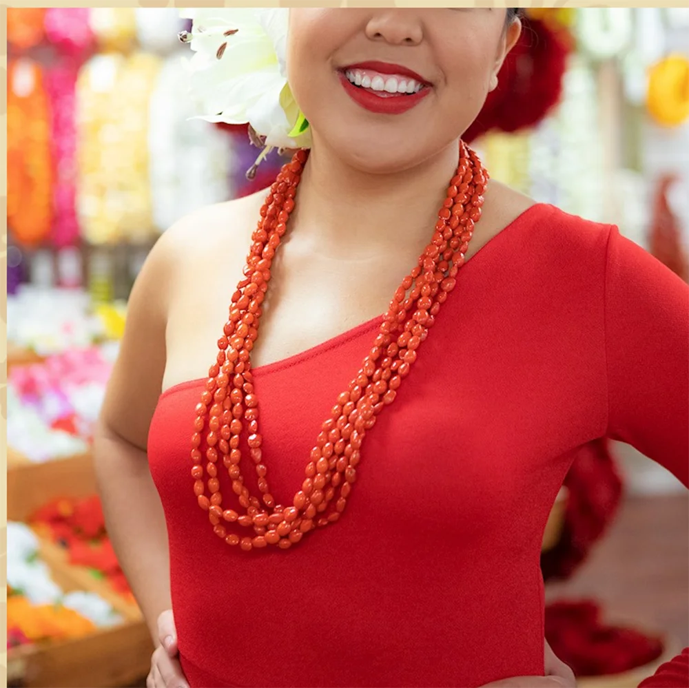 Accesorios Hawaianos para Fiesta, Collar Lopa Rojo con Semillas de la Suerte, Conjunto Ula Lopa Trenzado, Lujoso Lei Wiliwili Hawaiano, Lei Largo para Baile Hula
