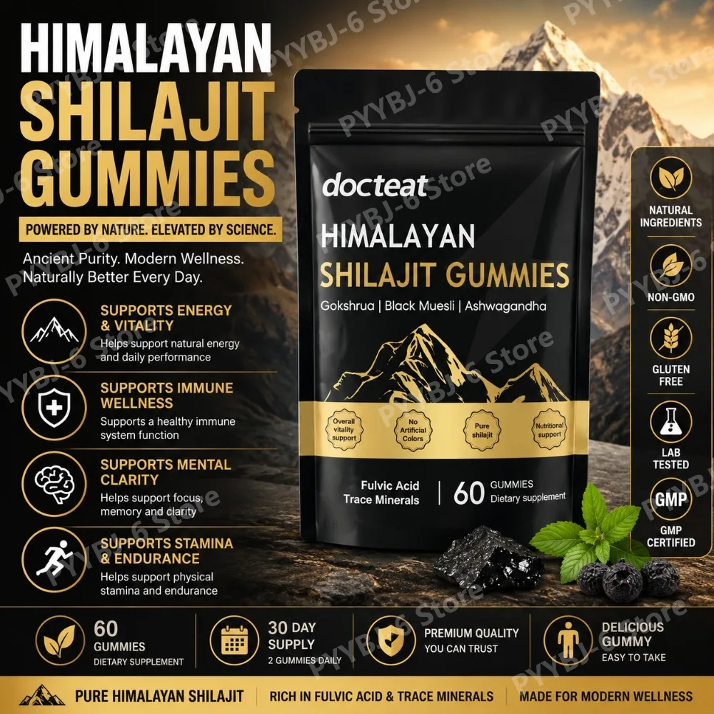 

Himalayan Shilajit Gummies with Ashwagandha Root & Black Ginger Extract High Potency Minerals for Adults Energy &Stamina 60Count